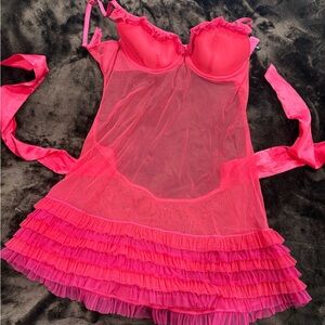 Victoria's Secret Vibrant Pink Sheer Chemise